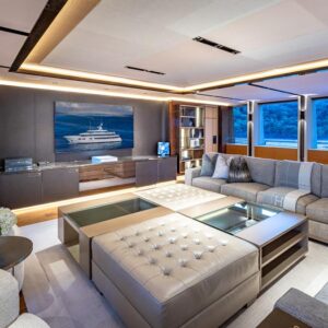 Skylounge of TOP FIVE II, a 200-foot Royal Hakvoort yacht for charter in The Bahamas and Caribbean.