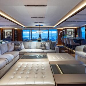 Skylounge of TOP FIVE II, a 200-foot Royal Hakvoort yacht for charter in The Bahamas and Caribbean.