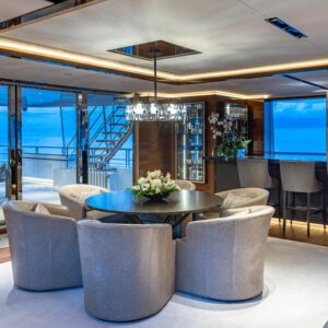 Skylounge of TOP FIVE II, a 200-foot Royal Hakvoort yacht for charter in The Bahamas and Caribbean.
