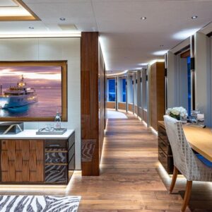 Master stateroom TOP FIVE II, a 200-foot Royal Hakvoort yacht for charter in The Bahamas and Caribbean.