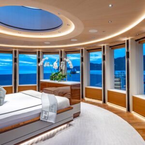 Master stateroom TOP FIVE II, a 200-foot Royal Hakvoort yacht for charter in The Bahamas and Caribbean.