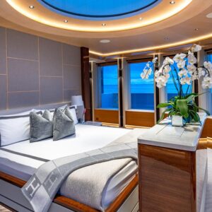 Master stateroom TOP FIVE II, a 200-foot Royal Hakvoort yacht for charter in The Bahamas and Caribbean.