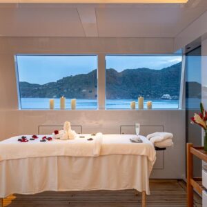 Spa aboard TOP FIVE II, a 200-foot Royal Hakvoort yacht for charter in The Bahamas and Caribbean.