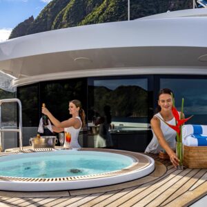 Jacuzzi aboard of TOP FIVE II, a 200-foot Royal Hakvoort yacht for charter in The Bahamas and Caribbean.