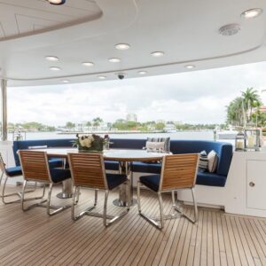 Aft deck of TANZANITE, a 145 foot Westship yacht for charter.