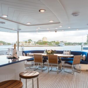 Aft deck of TANZANITE, a 145 foot Westship yacht for charter.