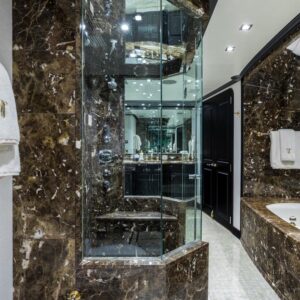 Master ensuite of TANZANITE, a 145 foot Westship yacht for charter.