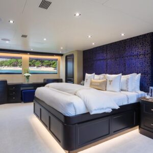 Master stateroom of TANZANITE, a 145 foot Westship yacht for charter.