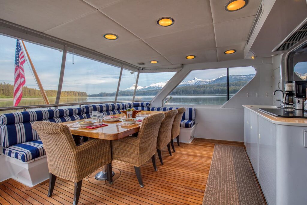 MY LADY ALASKA - Aft deck of LADY ALASKA, a 97 foot Broward yacht for charter in Alaska.