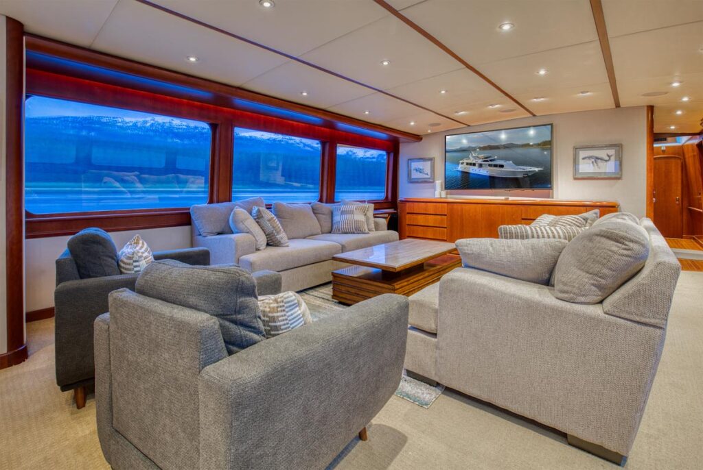 MY LADY ALASKA - Main salon of LADY ALASKA, a 97 foot Broward yacht for charter in Alaska.