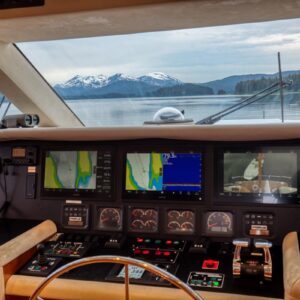 MY LADY ALASKA - Pilothouse of LADY ALASKA, a 97 foot Broward yacht for charter in Alaska.