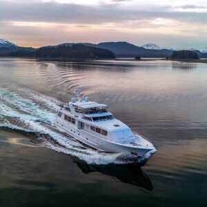 MY LADY ALASKA - Running profile of LADY ALASKA, a 97 foot Broward yacht for charter in Alaska.