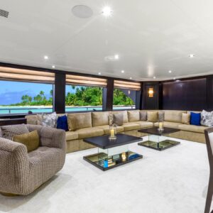 Main salon of TANZANITE, a 145 foot Westship yacht for charter.