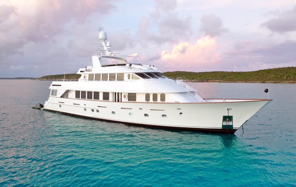 Profile of CHANSON, a 120 foot Christensen yacht for charter in The Bahamas.