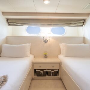 Guest stateroom of CHANSON, a 120 foot Christensen yacht for charter in The Bahamas.