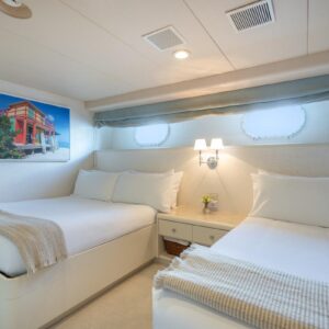 Guest stateroom of CHANSON, a 120 foot Christensen yacht for charter in The Bahamas.