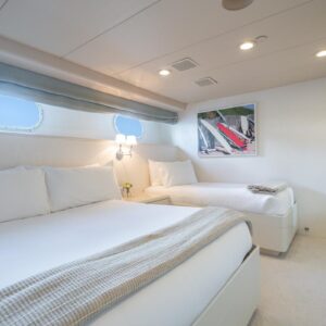 Guest stateroom of CHANSON, a 120 foot Christensen yacht for charter in The Bahamas.