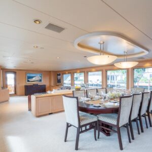 Main salon of CHANSON, a 120 foot Christensen yacht for charter in The Bahamas.