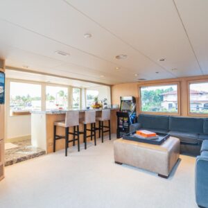 Skylounge of CHANSON, a 120 foot Christensen yacht for charter in The Bahamas.