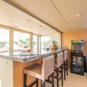 Skylounge bar of CHANSON, a 120 foot Christensen yacht for charter in The Bahamas.