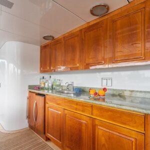 Aft deck bar of CHANSON, a 120 foot Christensen yacht for charter in The Bahamas.