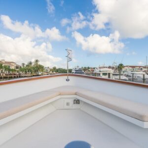 Bow of CHANSON, a 120 foot Christensen yacht for charter in The Bahamas.