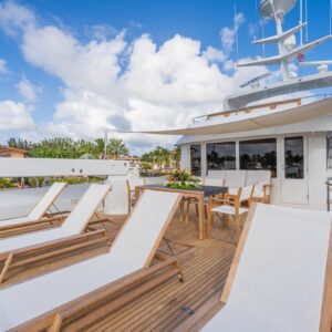 Sundeck of CHANSON, a 120 foot Christensen yacht for charter in The Bahamas.