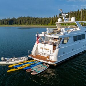 MY LADY ALASKA - Aft profile of LADY ALASKA, a 97 foot Broward yacht for charter in Alaska.