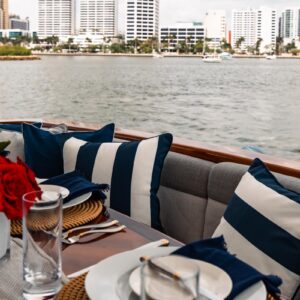 Aft deck of INDY, an 85 foot Hatteras yacht for charter in New England.
