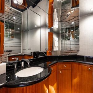 Master ensuite of INDY, an 85 foot Hatteras yacht for charter in New England.