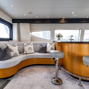 Skylounge of INDY, an 85 foot Hatteras yacht for charter in New England.
