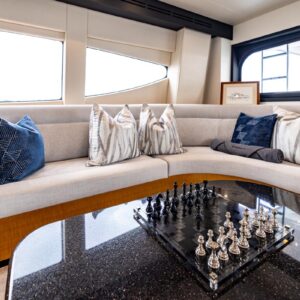 Skylounge of INDY, an 85 foot Hatteras yacht for charter in New England.