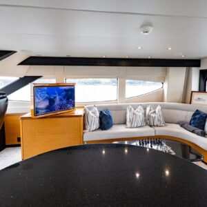 Skylounge of INDY, an 85 foot Hatteras yacht for charter in New England.