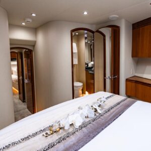 VIP stateroom of INDY, an 85 foot Hatteras yacht for charter in New England.