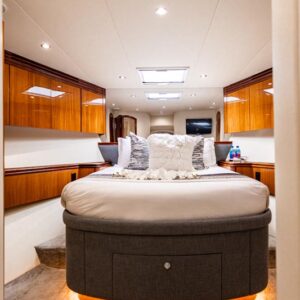 VIP stateroom of INDY, an 85 foot Hatteras yacht for charter in New England.