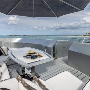 Bow lounge of OKTO, a 218 foot ISA yacht for charter in the Mediterranean.