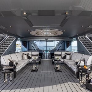 Aft deck of OKTO, a 218 foot ISA yacht for charter in the Mediterranean.