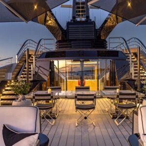 Sundeck of OKTO, a 218 foot ISA yacht for charter in the Mediterranean.