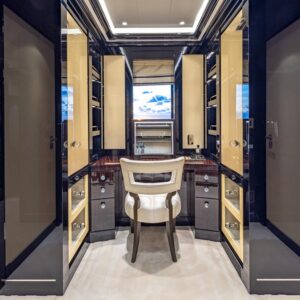Owner's study of OKTO, a 218 foot ISA yacht for charter in the Mediterranean.
