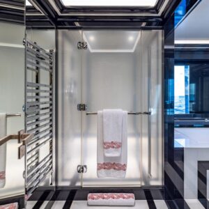 Master ensuite of OKTO, a 218 foot ISA yacht for charter in the Mediterranean.