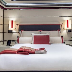 Guest stateroom of OKTO, a 218 foot ISA yacht for charter in the Mediterranean.