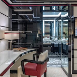 Guest stateroom of OKTO, a 218 foot ISA yacht for charter in the Mediterranean.