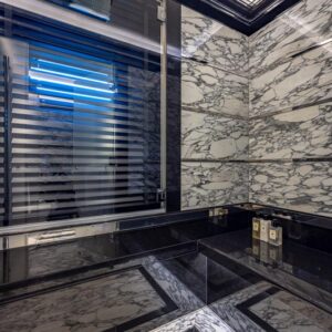 Guest ensuite of OKTO, a 218 foot ISA yacht for charter in the Mediterranean.