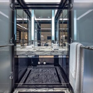 Guest ensuite of OKTO, a 218 foot ISA yacht for charter in the Mediterranean.