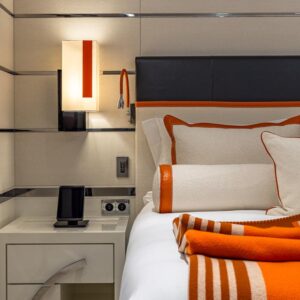 Guest stateroom of OKTO, a 218 foot ISA yacht for charter in the Mediterranean.