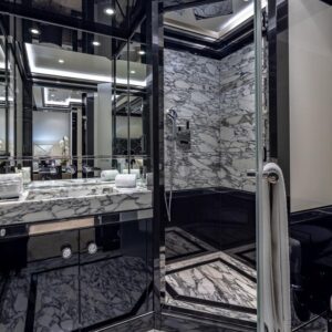 Guest ensuite of OKTO, a 218 foot ISA yacht for charter in the Mediterranean.