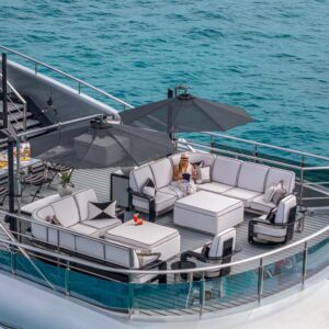 Sundeck of OKTO, a 218 foot ISA yacht for charter in the Mediterranean.