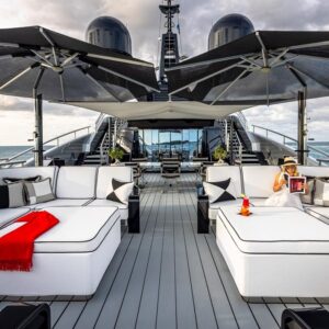 Sundeck of OKTO, a 218 foot ISA yacht for charter in the Mediterranean.