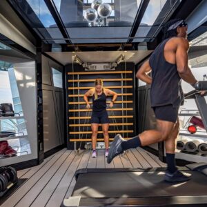 Gym of OKTO, a 218 foot ISA yacht for charter in the Mediterranean.