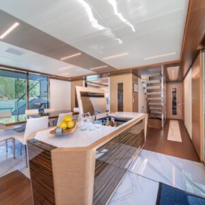 Main salon bar of VOYAGER, a 90 foot Ocean Alexander yacht for charter in the Pacific Northwest.